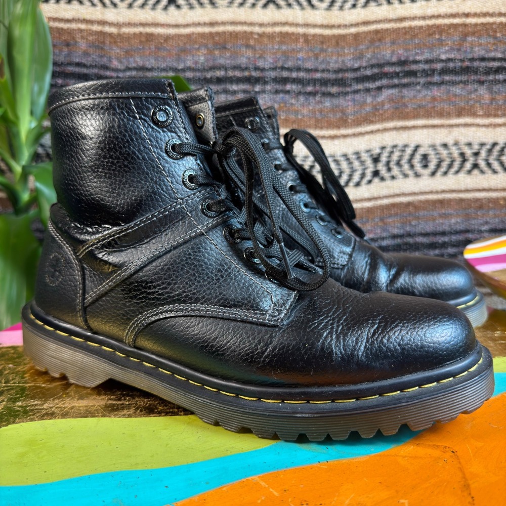 Dr. Martens Roseland Black Pebbled Leather 6-Eye Lace Up Boots Mens 9 Womens 10